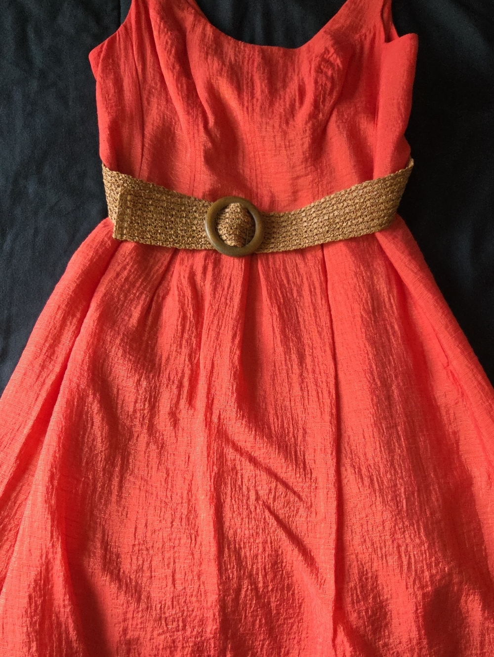 Orange Sleeveless Dress with Woven Belt